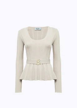 RIBBED SWEATER WITH LOGO BELT