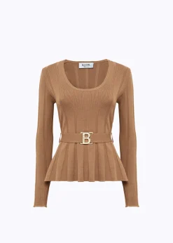 RIBBED SWEATER WITH LOGO BELT