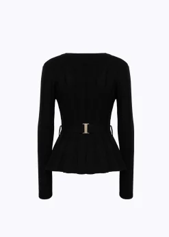RIBBED SWEATER WITH LOGO BELT