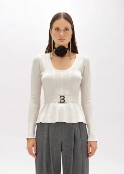RIBBED SWEATER WITH LOGO BELT