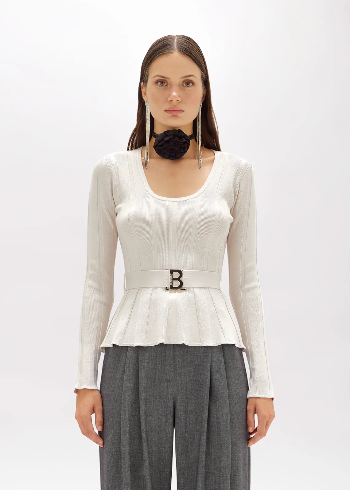 RIBBED SWEATER WITH LOGO BELT