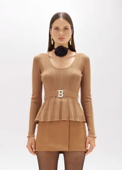 RIBBED SWEATER WITH LOGO BELT