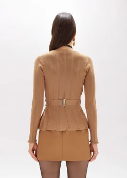 RIBBED SWEATER WITH LOGO BELT