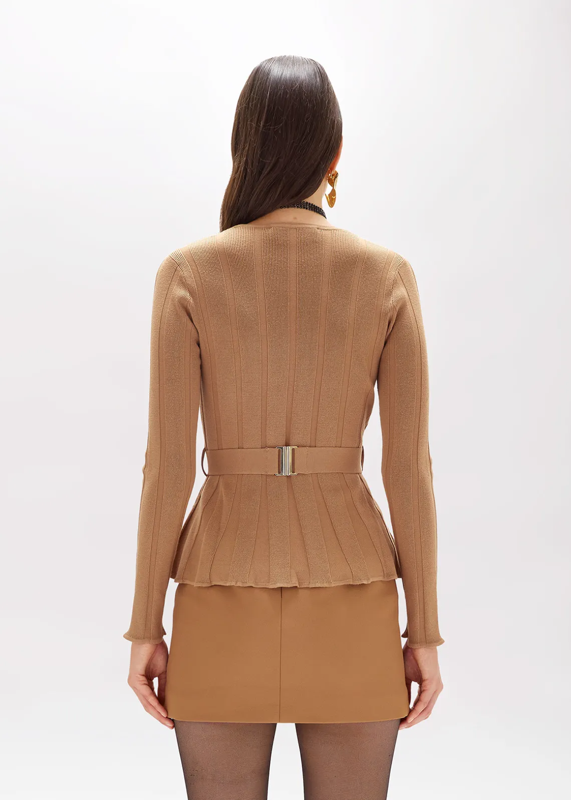 RIBBED SWEATER WITH LOGO BELT