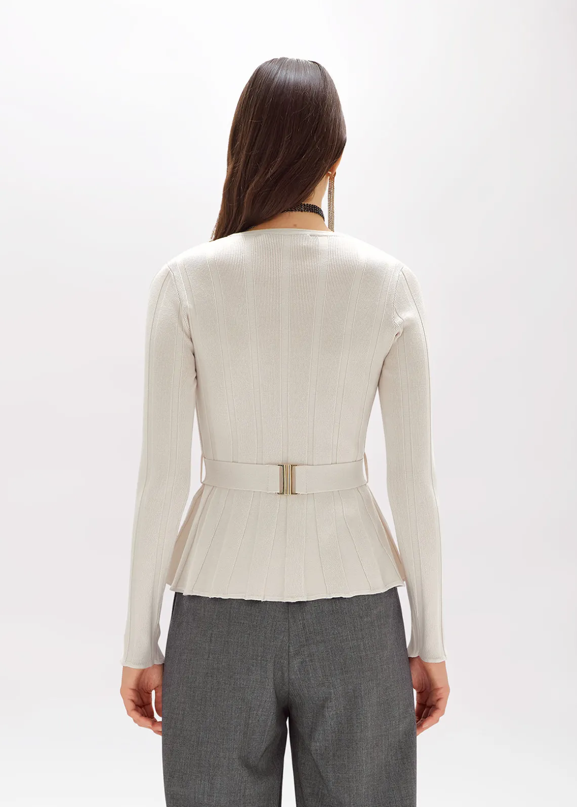 RIBBED SWEATER WITH LOGO BELT