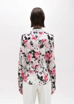 ROSE PRINT RUFFLED SILK SHIRT