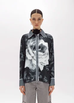 ROSE PRINT SATIN SHIRT