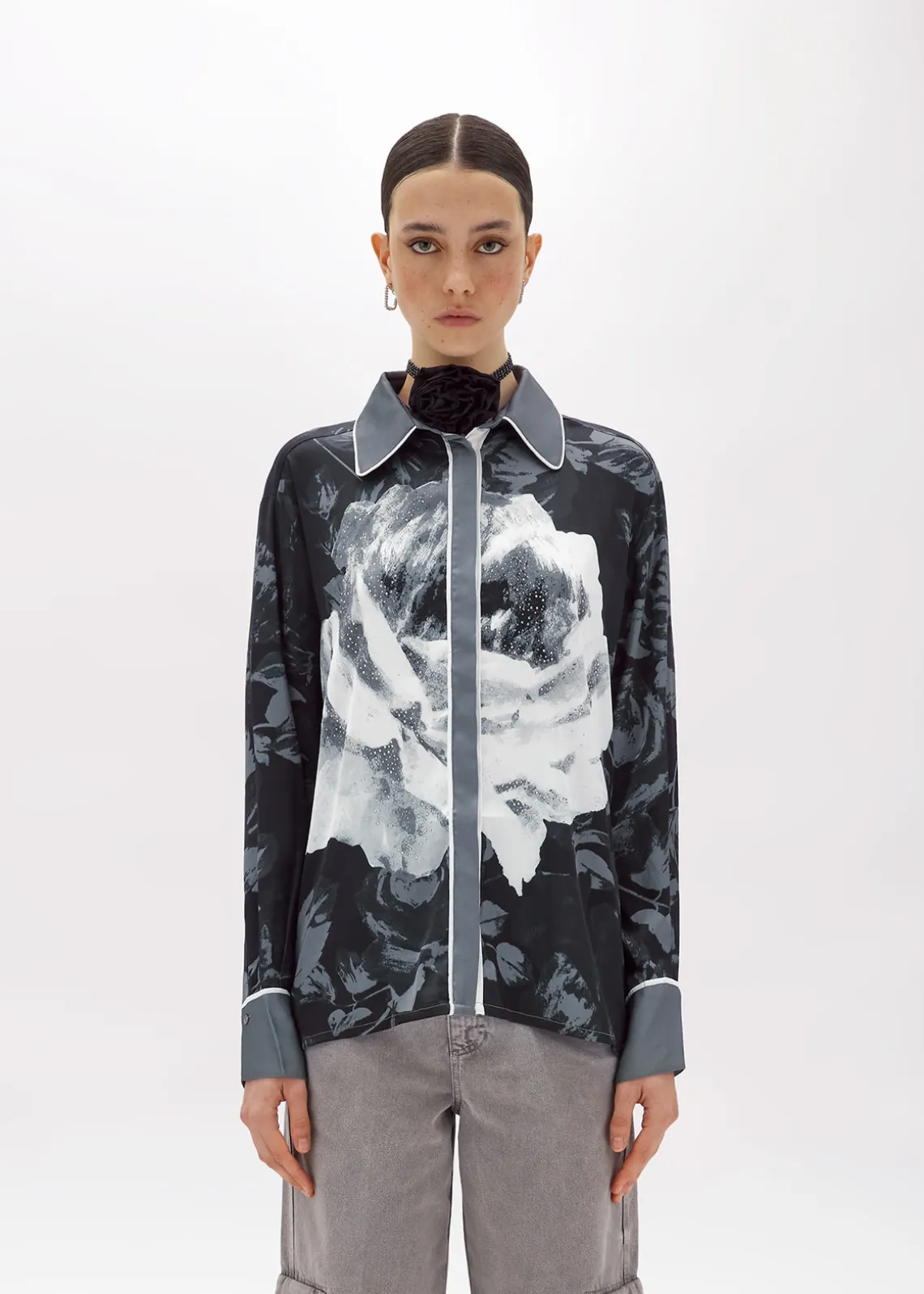 ROSE PRINT SATIN SHIRT
