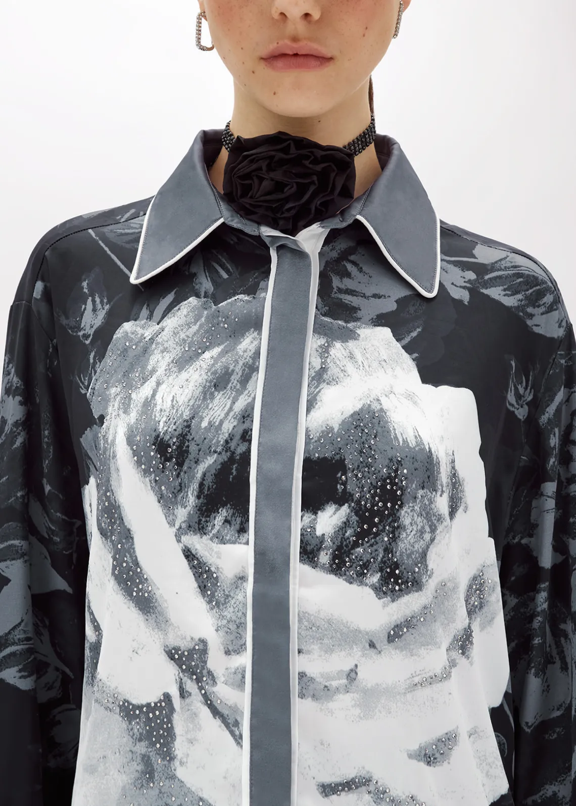 ROSE PRINT SATIN SHIRT