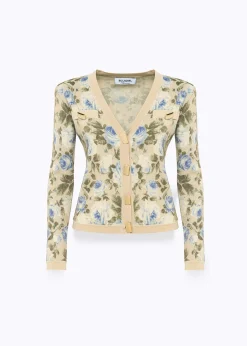 ROSE PRINT VISCOSE LUREX CARDIGAN