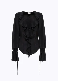 RUFFLED SILK BLEND BLOUSE