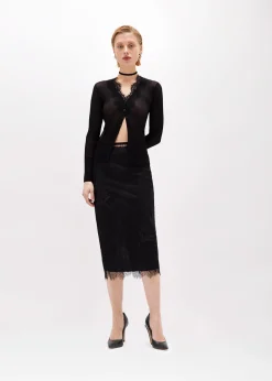 SHEATH SKIRT WITH EMBROIDERY ROSE DESIGN