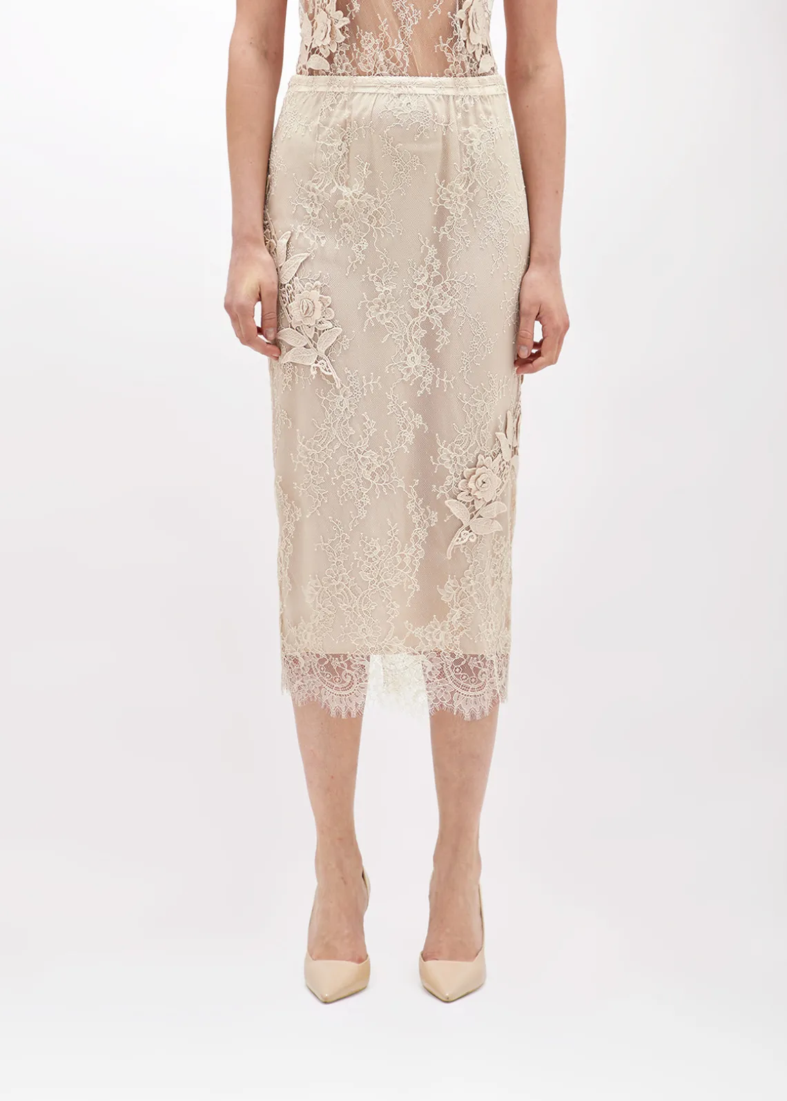SHEATH SKIRT WITH EMBROIDERY ROSE DESIGN