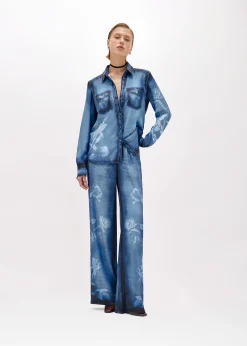 SHIRT IN DENIM-EFFECT SATIN