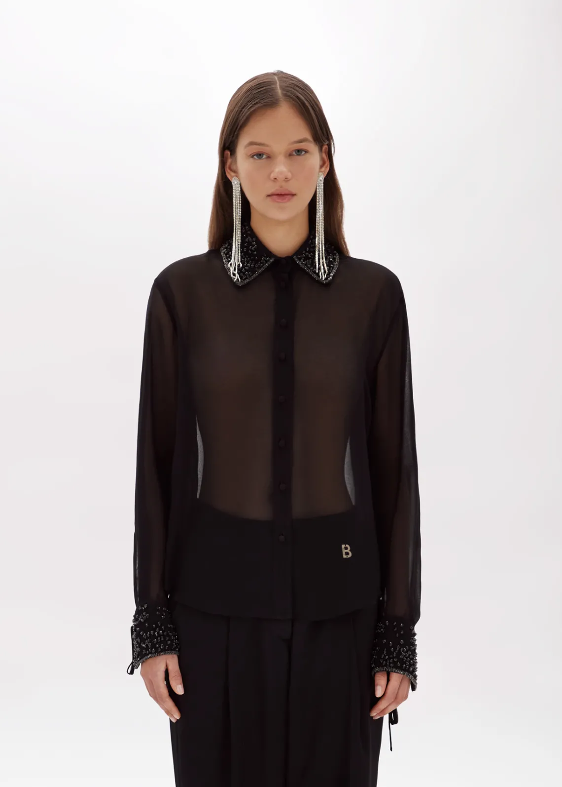 Shirt in embroidered georgette