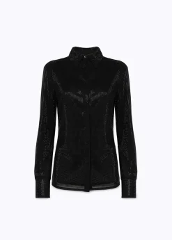 Shirt in tulle with rhinestones
