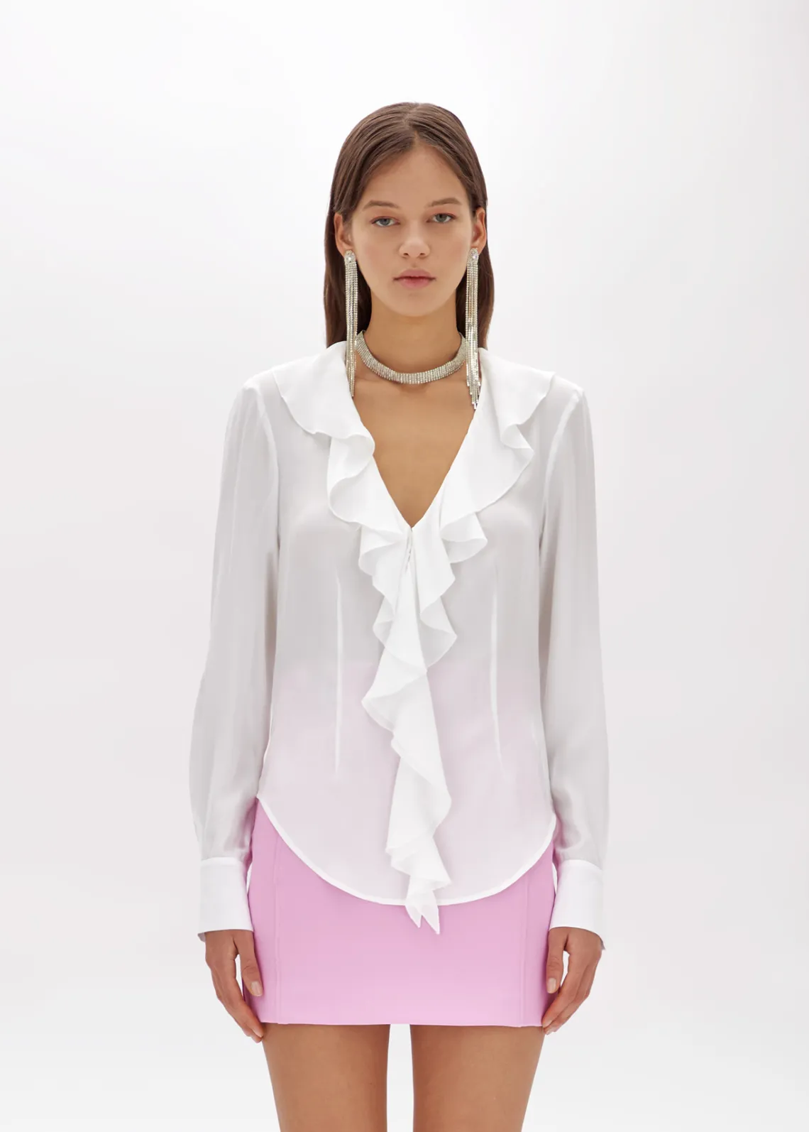 Silk crêpe de Chine blouse with ruffles