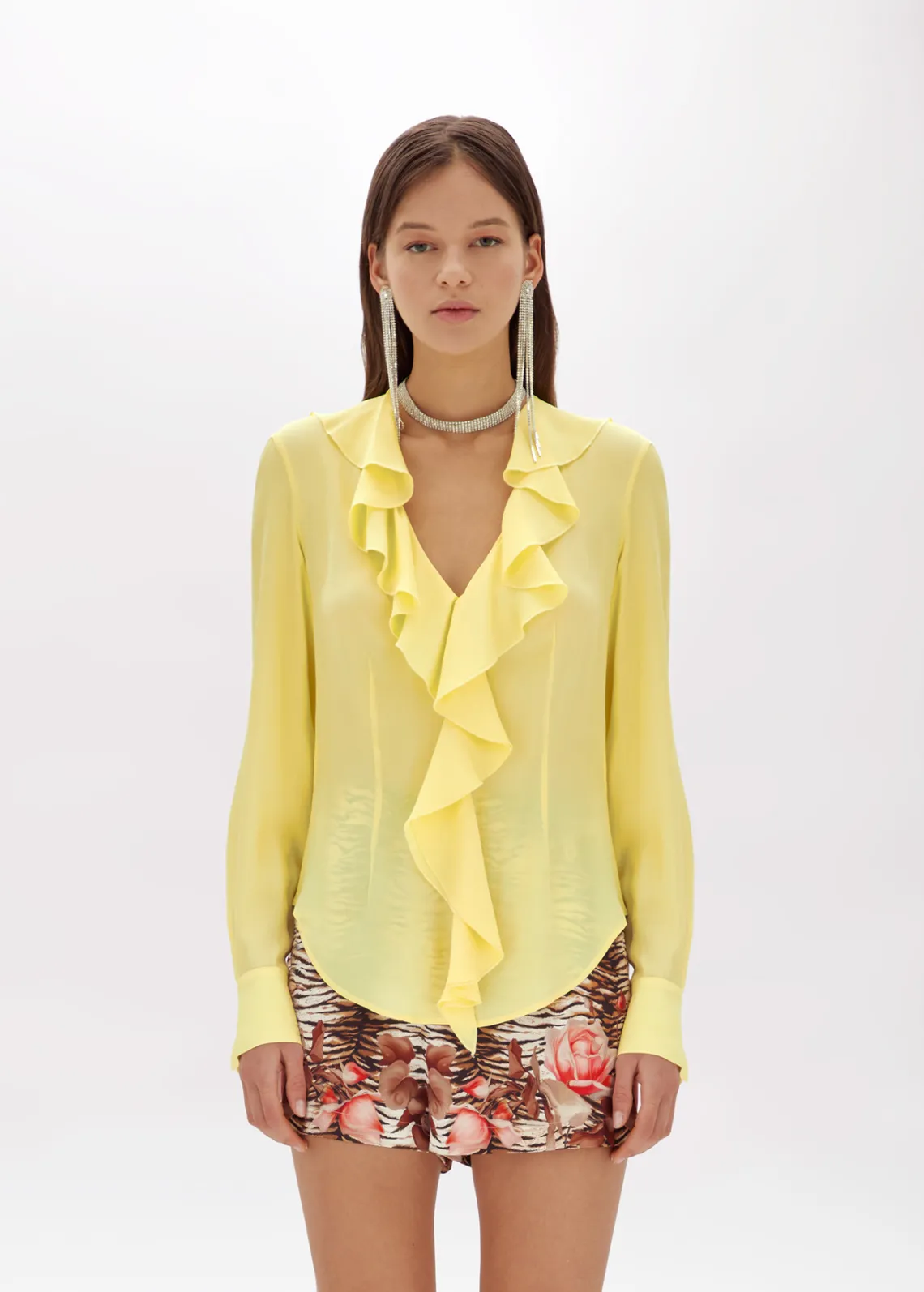 Silk crêpe de Chine blouse with ruffles