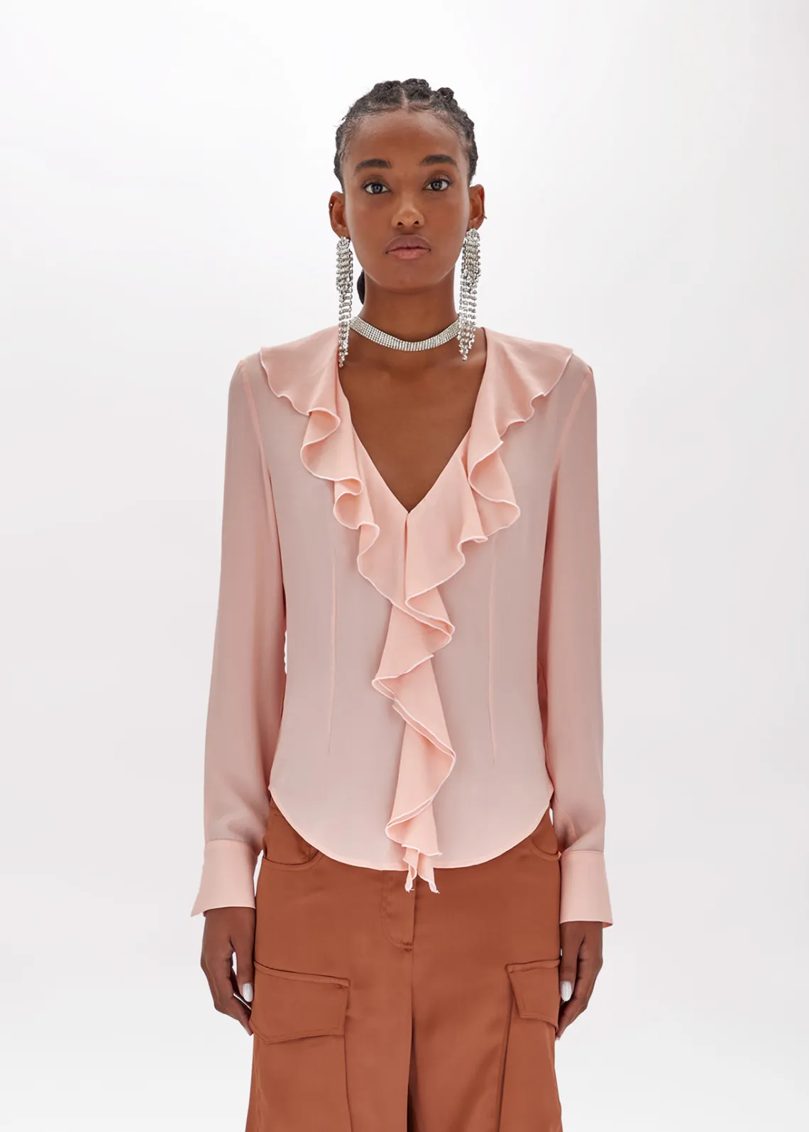 Silk crêpe de Chine blouse with ruffles