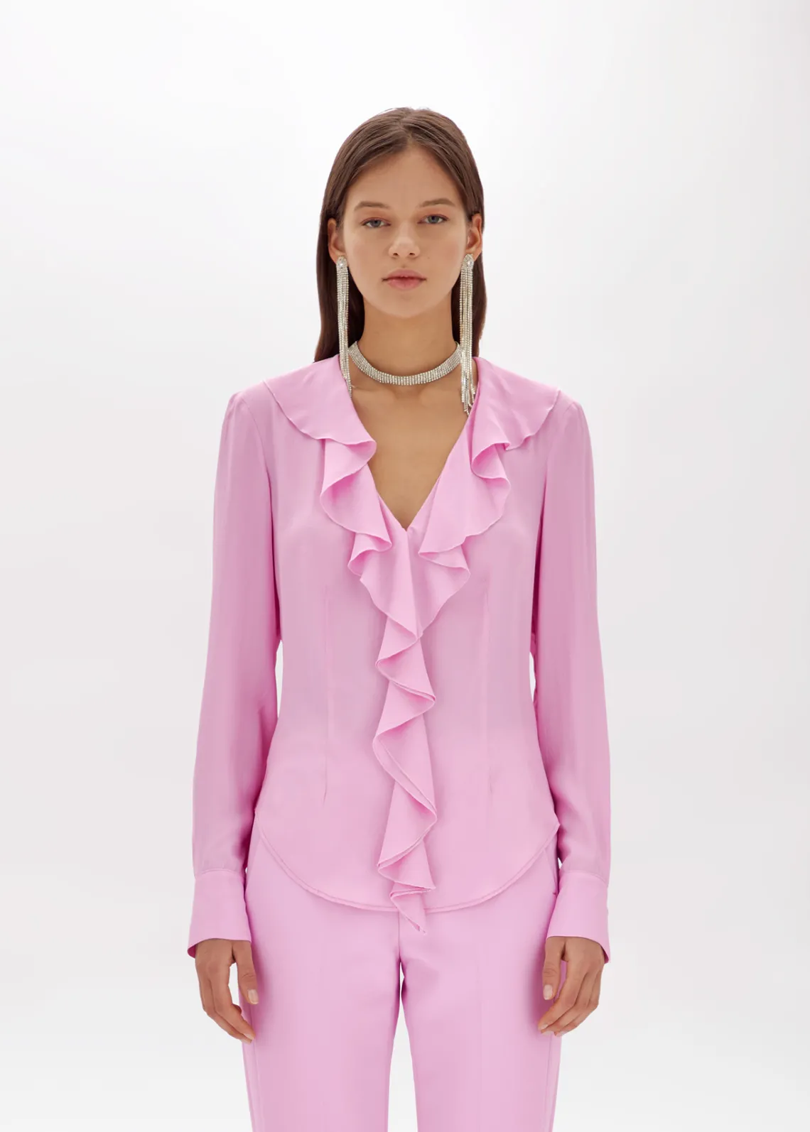 Silk crêpe de Chine blouse with ruffles