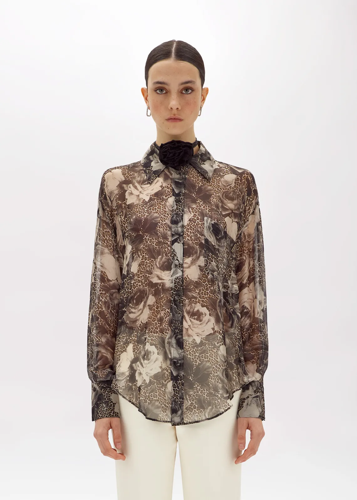 SILK SHIRT WITH ROSE PRINT