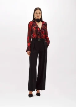 SILK-BLEND RUFFLE SHIRT WITH ROSES