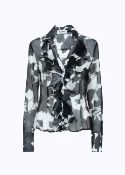 SILK-BLEND RUFFLE SHIRT WITH ROSES