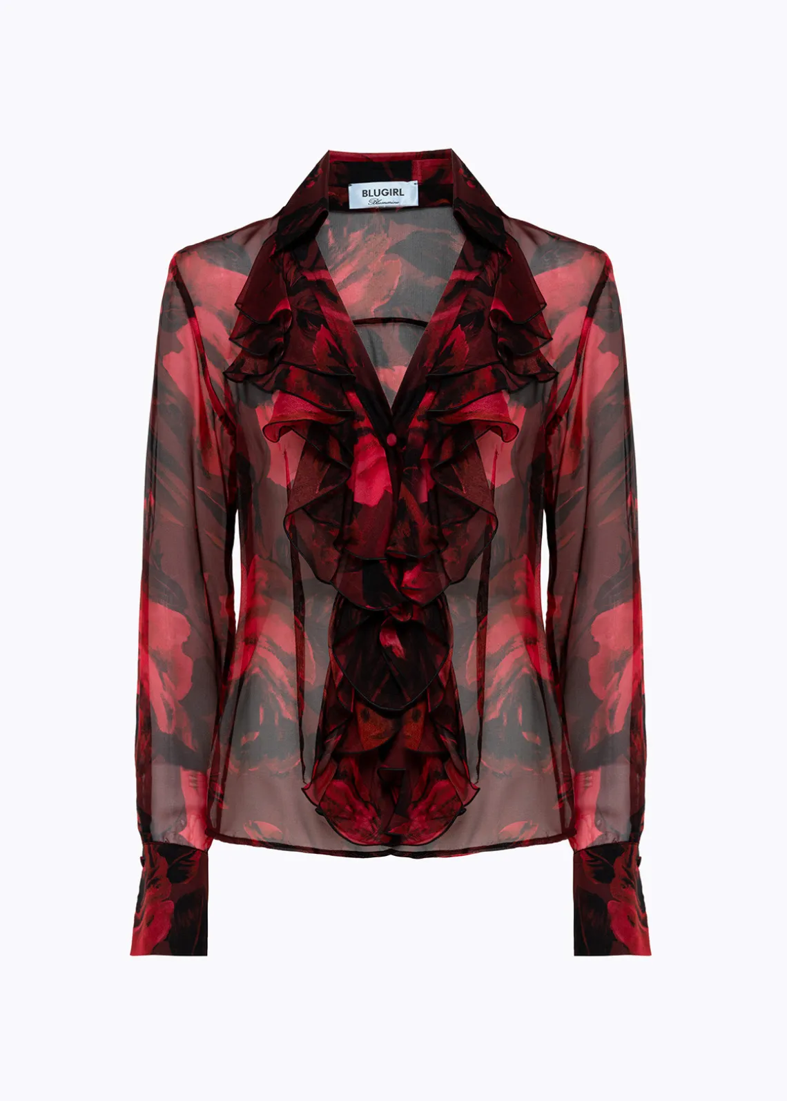 SILK-BLEND RUFFLE SHIRT WITH ROSES
