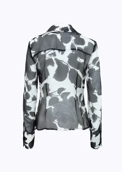 SILK-BLEND RUFFLE SHIRT WITH ROSES