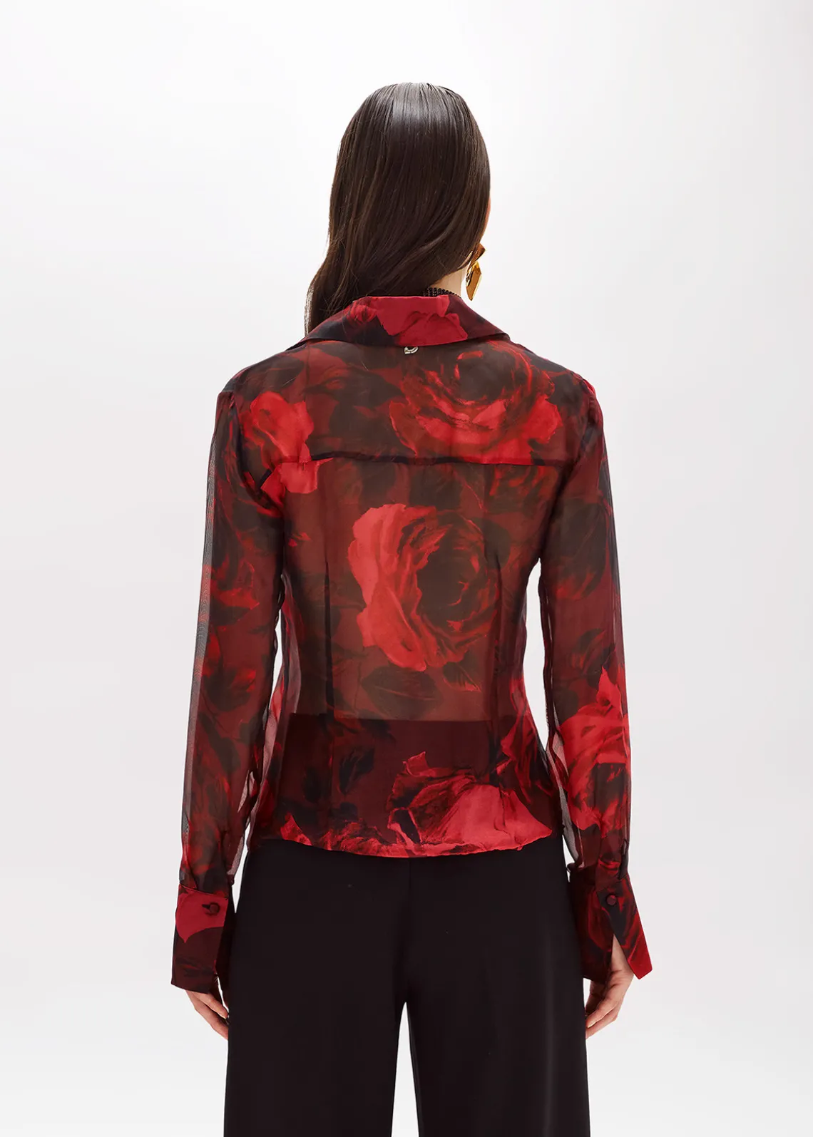SILK-BLEND RUFFLE SHIRT WITH ROSES