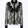 SLIM SHIRT IN LACE WITH EMBROIDERY ROSE DESIGN