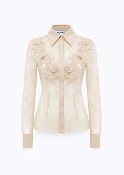 SLIM SHIRT IN LACE WITH EMBROIDERY ROSE DESIGN