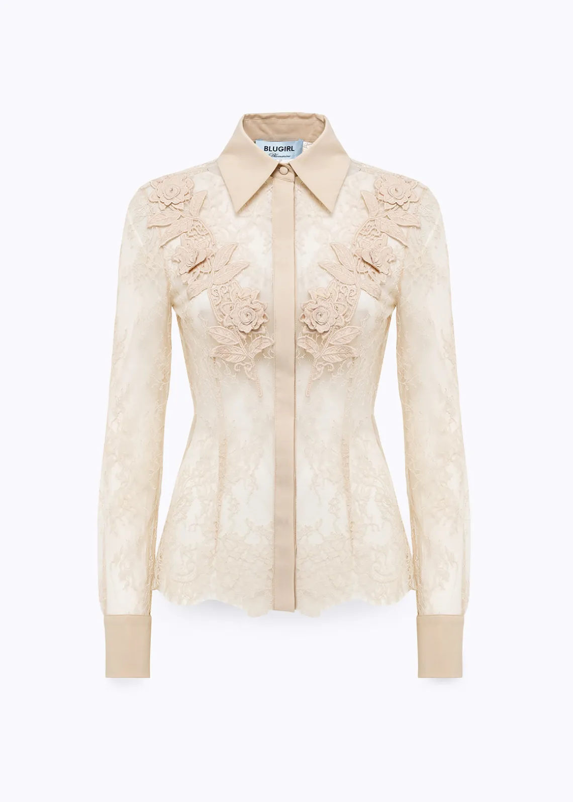 SLIM SHIRT IN LACE WITH EMBROIDERY ROSE DESIGN