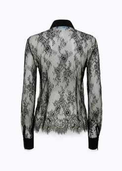 SLIM SHIRT IN LACE WITH EMBROIDERY ROSE DESIGN