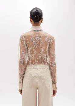SLIM SHIRT IN LACE WITH EMBROIDERY ROSE DESIGN