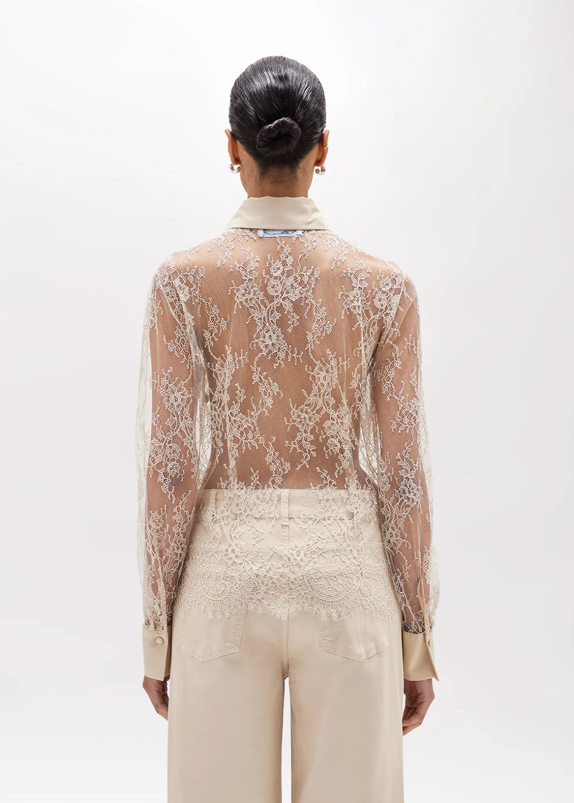 SLIM SHIRT IN LACE WITH EMBROIDERY ROSE DESIGN