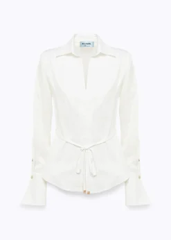 STRETCH POPLIN SHIRT WITH RUFFLES