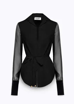 STRETCH POPLIN SHIRT WITH RUFFLES