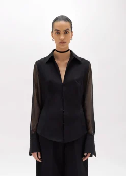 STRETCH POPLIN SHIRT WITH RUFFLES