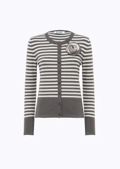 STRIPED CARDIGAN WITH ROSE BROOCH