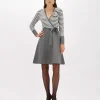 STRIPED DRESS WITH ROSE BROOCH
