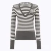STRIPED SWEATER WITH ROSE BROOCH