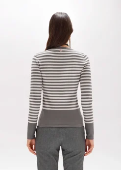 STRIPED SWEATER WITH ROSE BROOCH