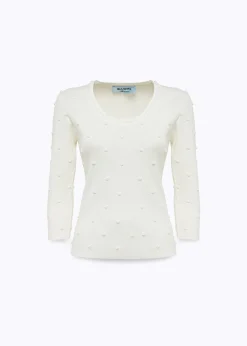 SWEATER WITH ROSE EMBROIDERY AND CORAL BEAD DETAILS