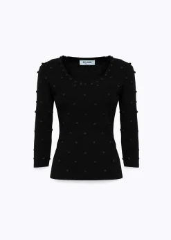 SWEATER WITH ROSE EMBROIDERY AND CORAL BEAD DETAILS