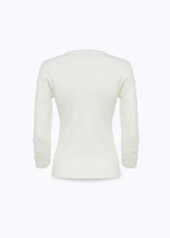 SWEATER WITH ROSE EMBROIDERY AND CORAL BEAD DETAILS