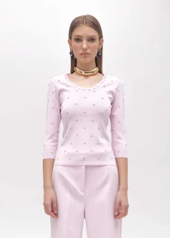 SWEATER WITH ROSE EMBROIDERY AND CORAL BEAD DETAILS