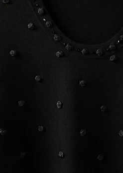 SWEATER WITH ROSE EMBROIDERY AND CORAL BEAD DETAILS
