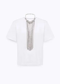 T-SHIRT IN COTTON WITH CRYSTAL NECKLACE