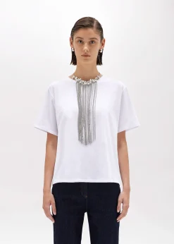 T-SHIRT IN COTTON WITH CRYSTAL NECKLACE